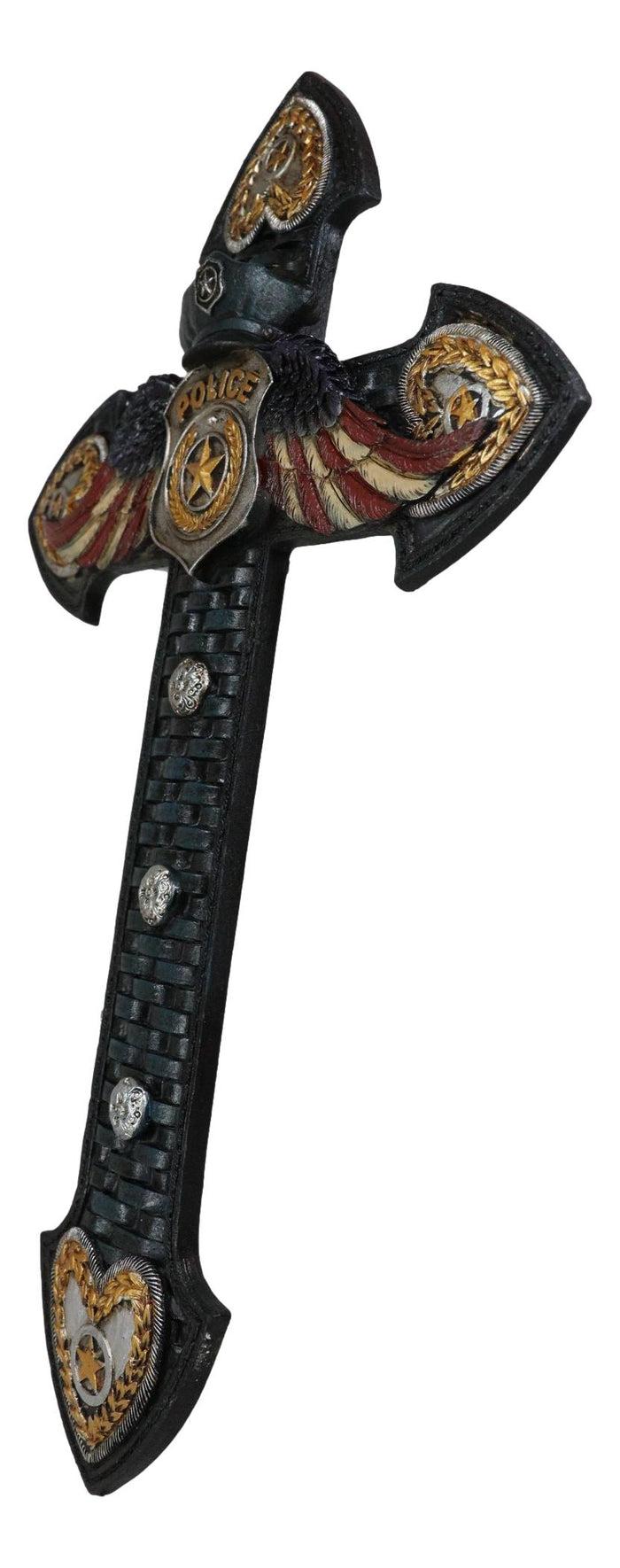 Patriotic Men In Blue Police Officer Badge With USA Flag Eagle Wings Wall Cross