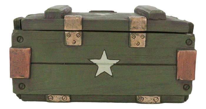 Patriotic Military Style Ammo Crate Utility Faux Wood Decorative Box Figurine