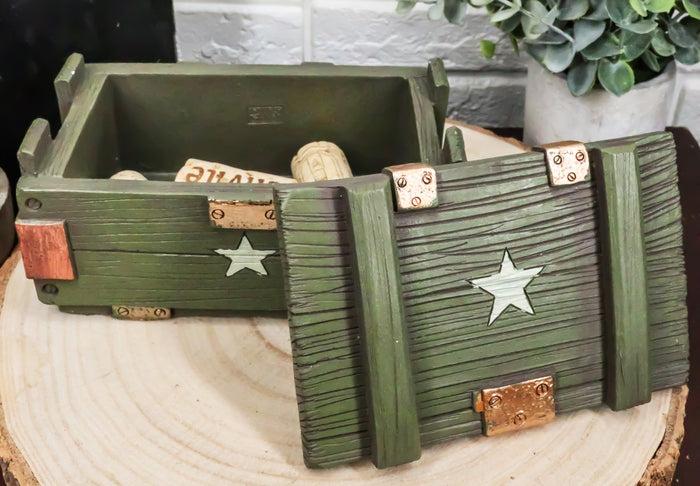 Patriotic Military Style Ammo Crate Utility Faux Wood Decorative Box Figurine
