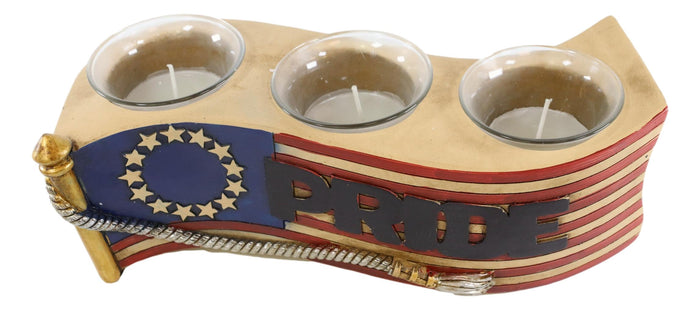 Patriotic Union Stars American Pride Flag 3 Tea Light Votives Candle Holder