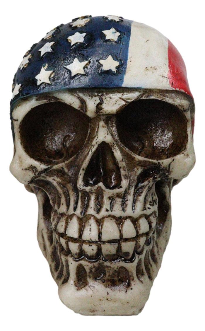 Patriotic US American Flag Star Spangled Banner Biker Skull Figurine 5.75"L