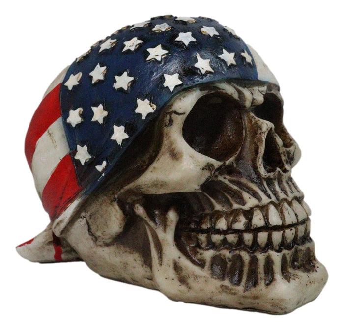 Patriotic US American Flag Star Spangled Banner Biker Skull Figurine 5.75"L
