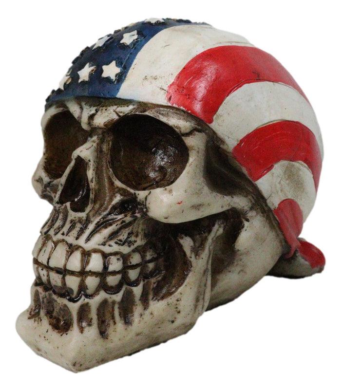 Patriotic US American Flag Star Spangled Banner Biker Skull Figurine 5.75"L Patriotic US American Flag Star Spangled Banner Biker Skull Figurine 5.75"L