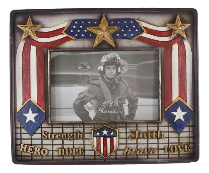 Patriotic USA Gold Stars Hope Hero Faith Strength Love Brave 6"X4" Picture Frame