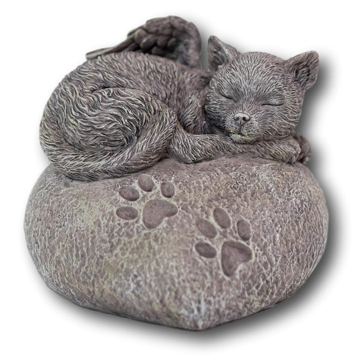 Pet Memorial My Love Sleeping Angle Cat Foot Print Rock Urn Bottom Load 30 Cubic