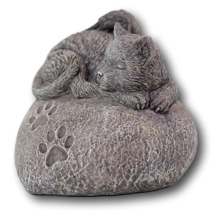 Pet Memorial My Love Sleeping Angle Cat Foot Print Rock Urn Bottom Load 30 Cubic