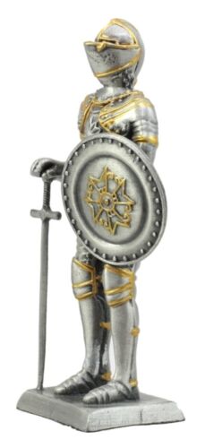Pewter French Knight Figurine 4"H Medieval Suit Of Armor Dollhouse Miniature