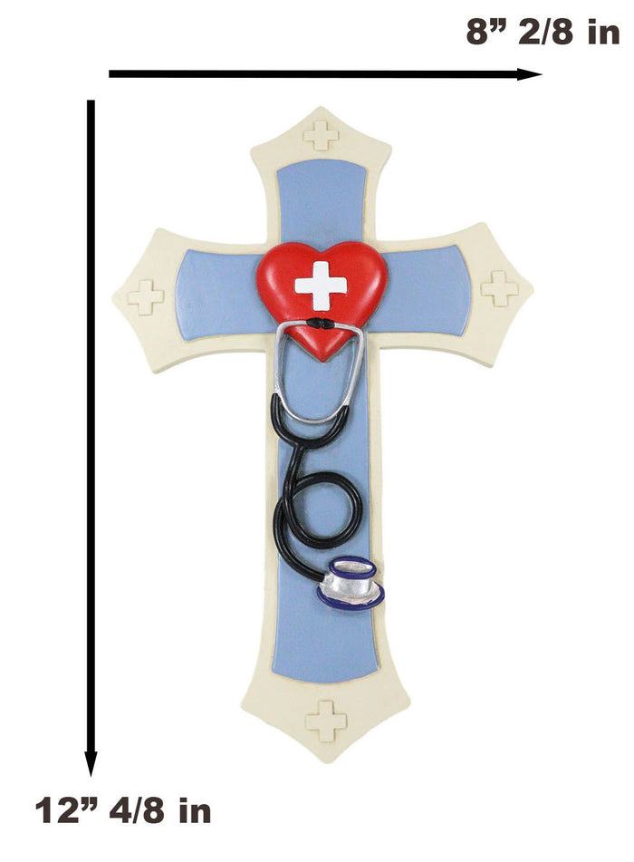 Physician Medic Blue Layered Wall Cross With Red Heart Stethoscope Doctor Nurse