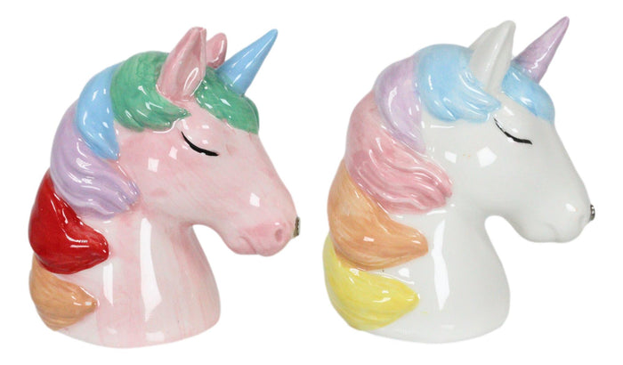 Pink And White Rainbow Mane Kissing Sacred Unicorns Salt And Pepper Shakers Set