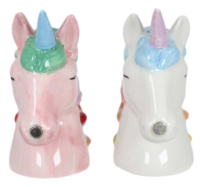 Pink And White Rainbow Mane Kissing Sacred Unicorns Salt And Pepper Shakers Set