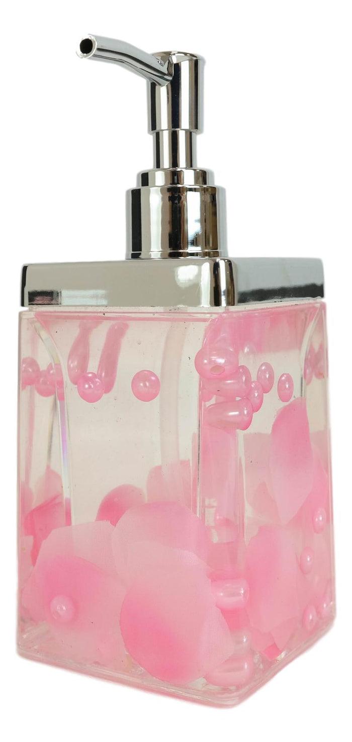 Pink Floral Petals And Pearls 5 Piece Chic Bathroom Vanity Accessories Gift Set