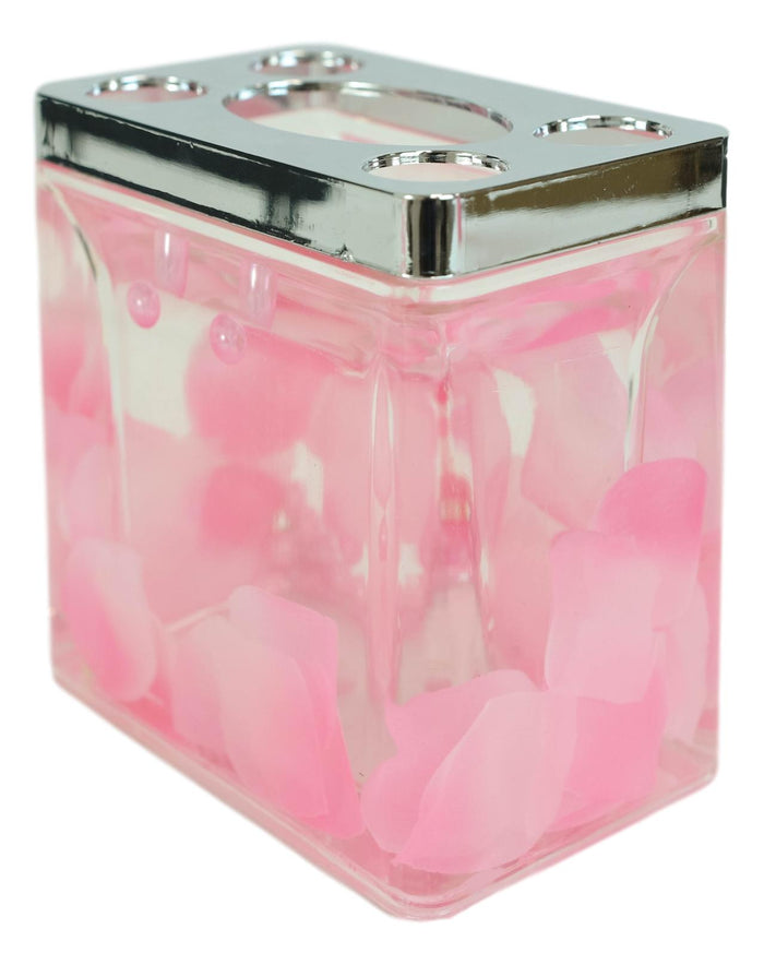 Pink Floral Petals And Pearls 5 Piece Chic Bathroom Vanity Accessories Gift Set