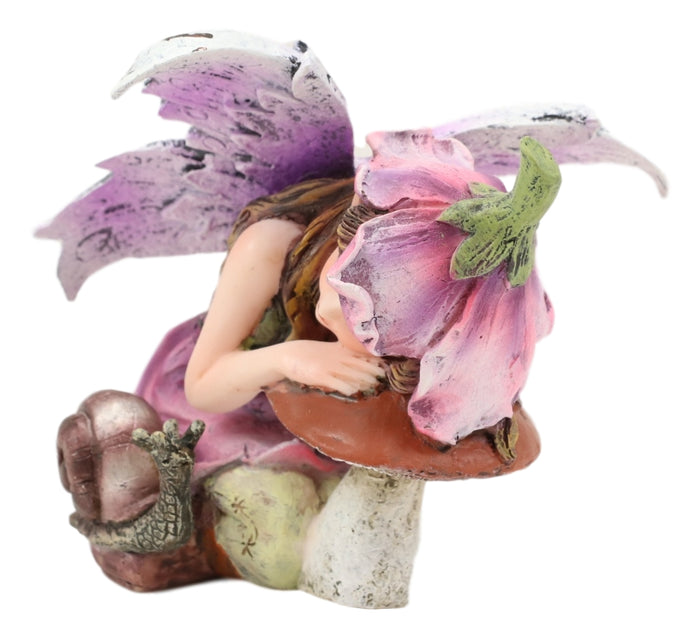 Pink Lily Fairy With Toadstool Mushroom And Snail Figurine 3.25"H Faerie Garden