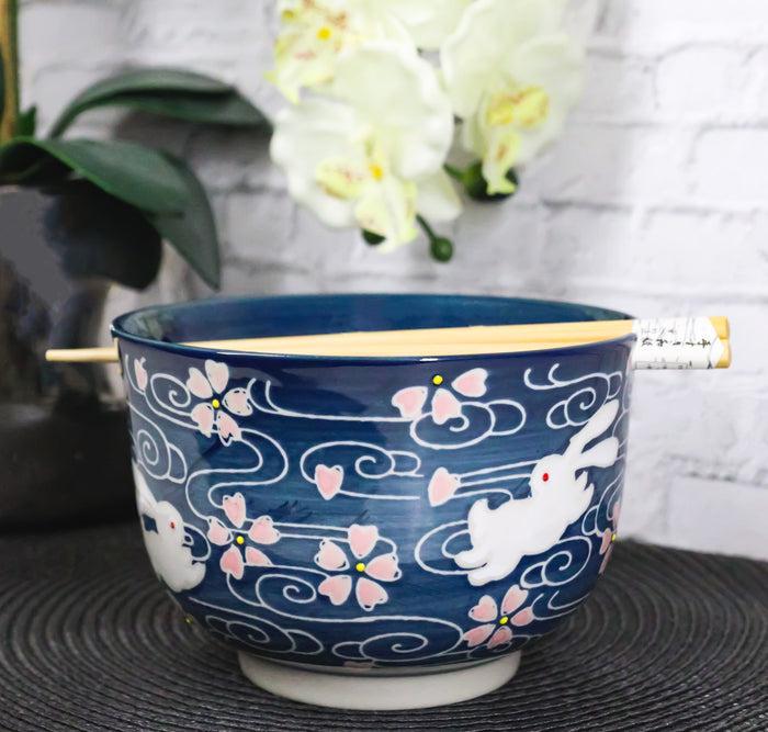 Pink Sakura White Rabbits Large 24Oz Donburi Ramen Bowl With Chopsticks Set Pink Sakura White Rabbits Large 24Oz Donburi Ramen Bowl With Chopsticks Set