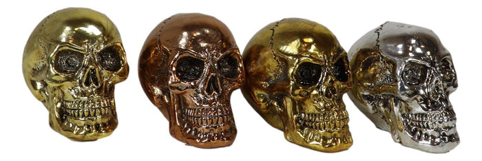 Pirate's Loot Metallic Silver Gold Brass And Copper Tone Skulls Mini Figurines
