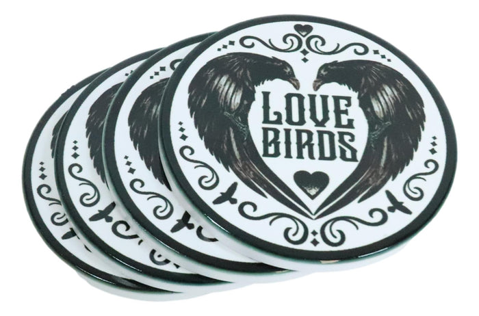 Poe's Raven Heart Love Birds Ceramic Coaster Set Of 4 Tiles With Cork Backing