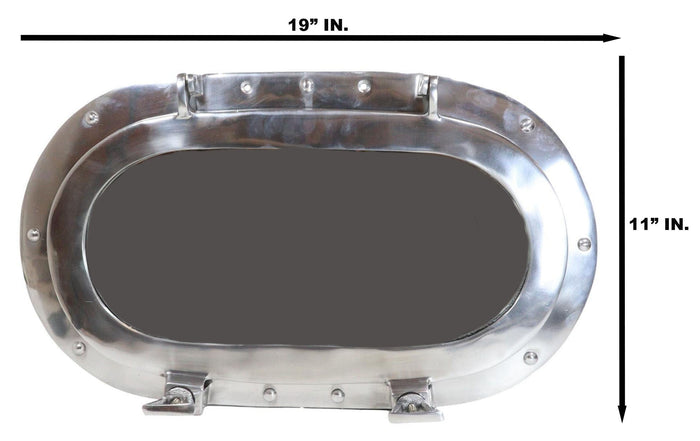 Polished Aluminum Nautical Marine Oval Ship Porthole Folding Wall Mirror 19"L