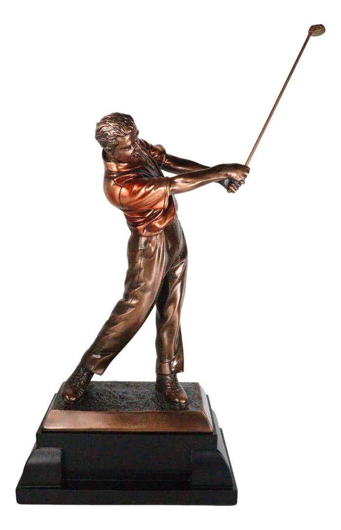 Pro Golfer Swinging Golf Club Bronze Electroplated Statue With Trophy Base 17" H