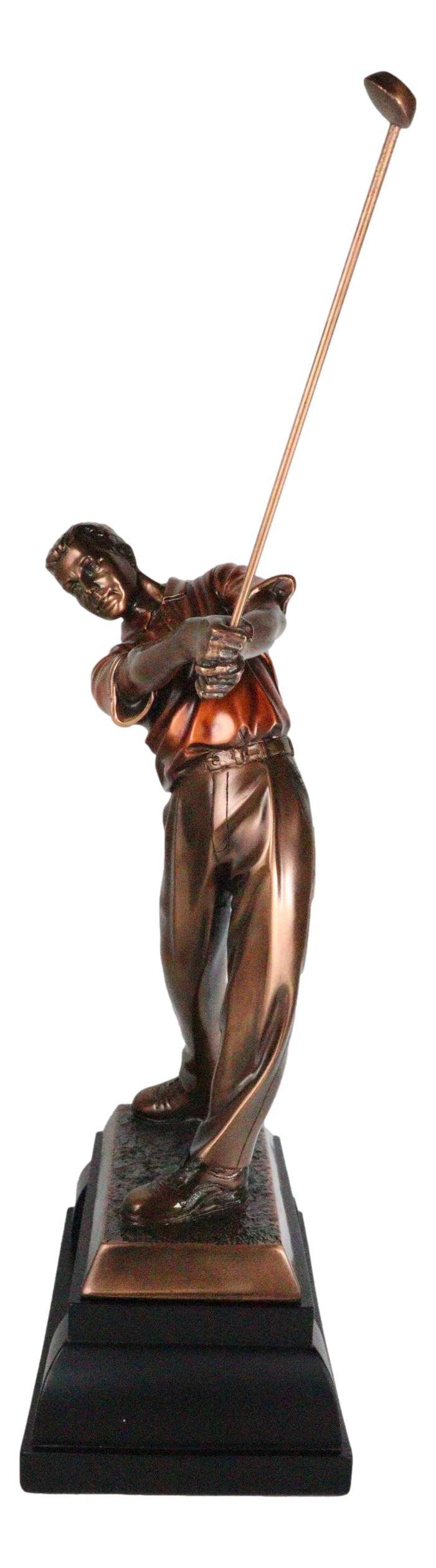 Pro Golfer Swinging Golf Club Bronze Electroplated Statue With Trophy Base 17" H