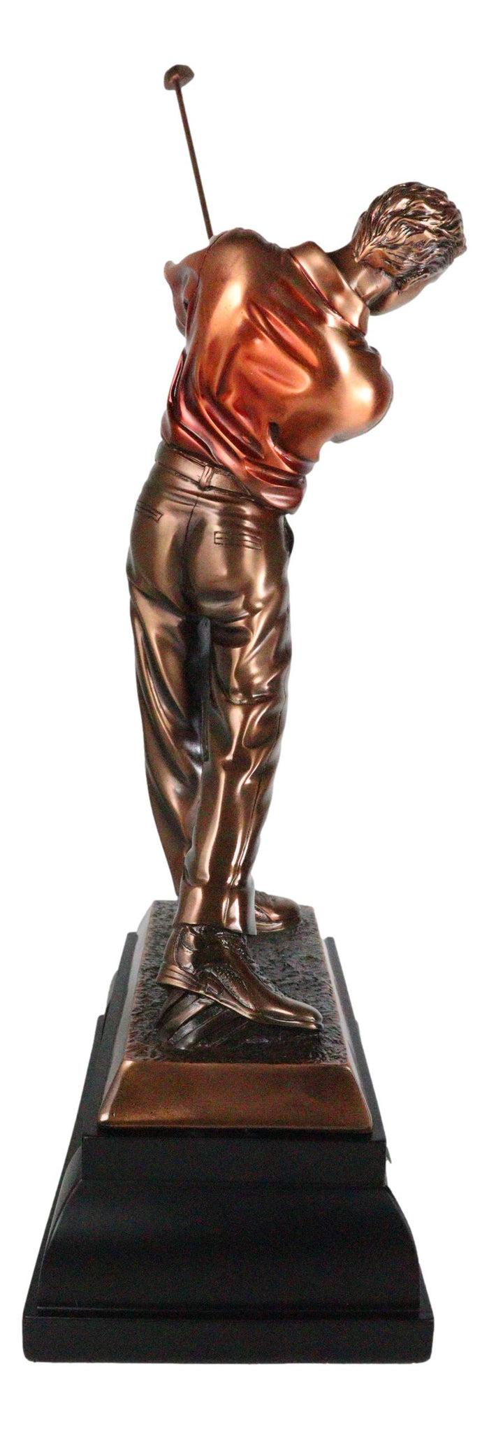 Pro Golfer Swinging Golf Club Bronze Electroplated Statue With Trophy Base 17" H