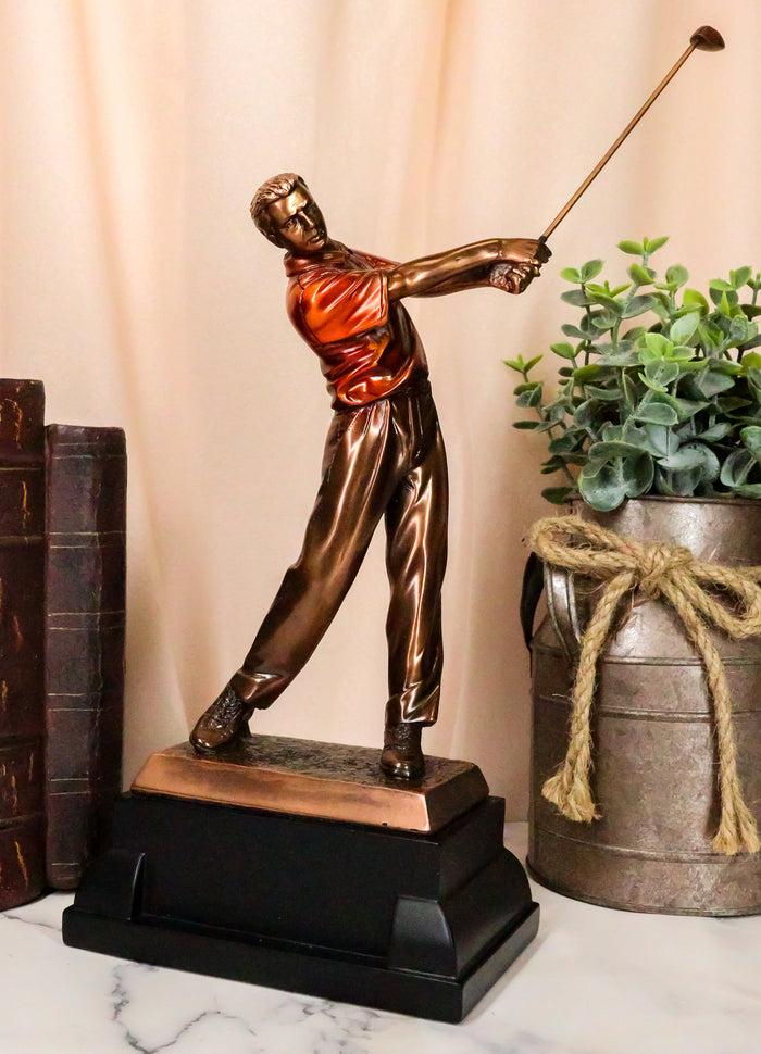 Pro Golfer Swinging Golf Club Bronze Electroplated Statue With Trophy Base 12" H