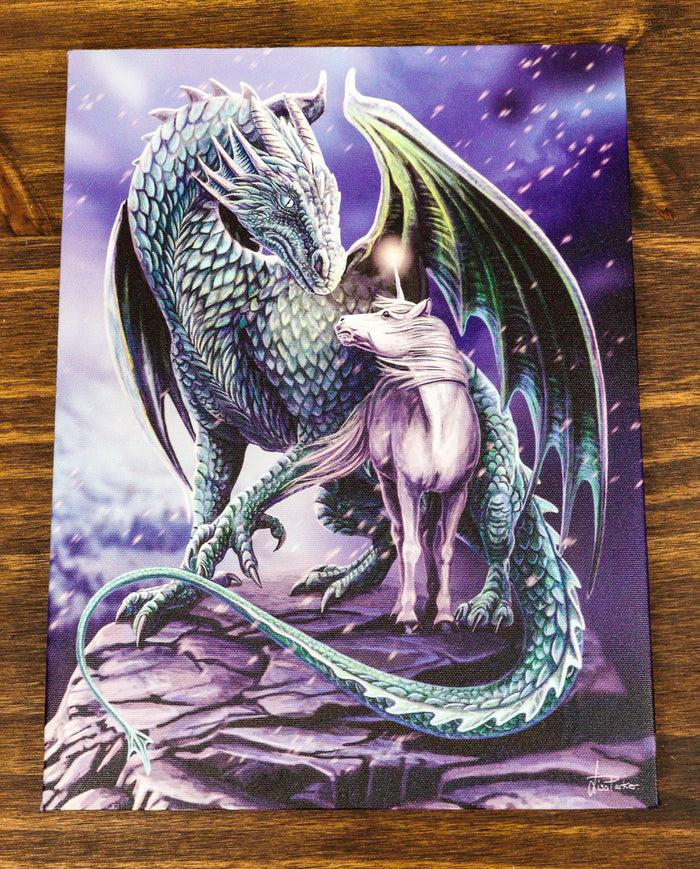 Protector Of Magick Celestial Dragon With Unicorn Wood Framed Canvas Wall Decor