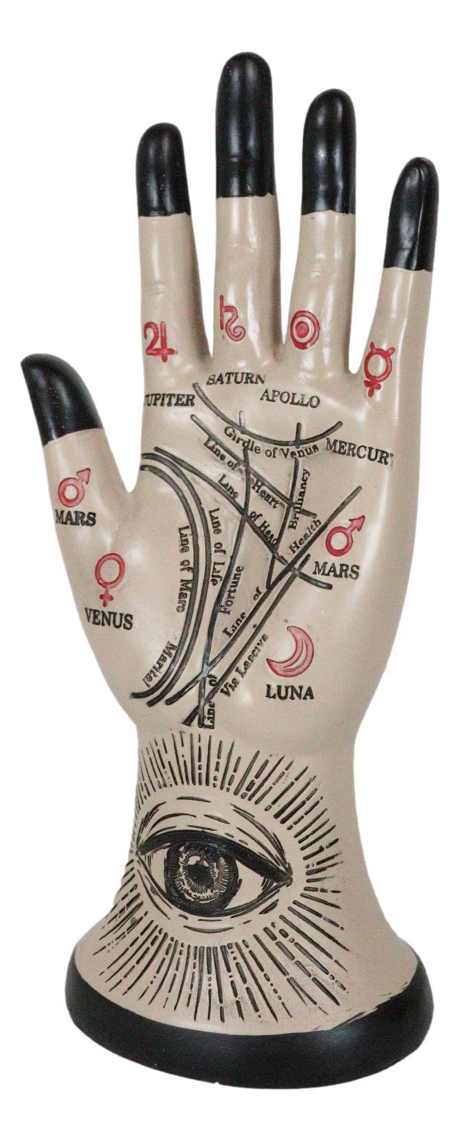 Psychic Fortune Teller Chirology Palmistry Eye Of Providence Hand Palm Figurine
