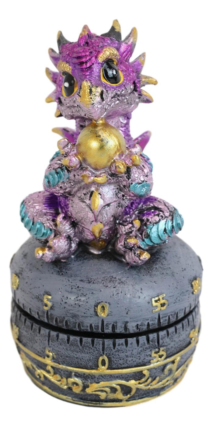 Purple Baby Wyrmling Dragon Holding Egg Decorative Kitchen Timer Figurine 60 Min