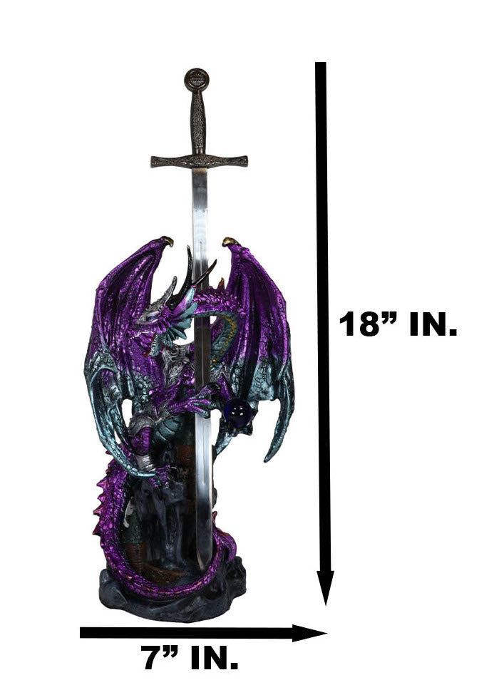 Purple Elite Knight Armored Dragon With Bronze Sword Letter Opener Figurine