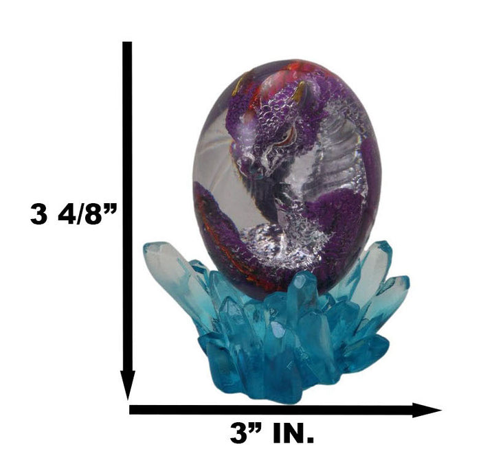 Purple Fossil Dragon Hatchling Sleeping In Crystal Acrylic Glass Egg Figurine