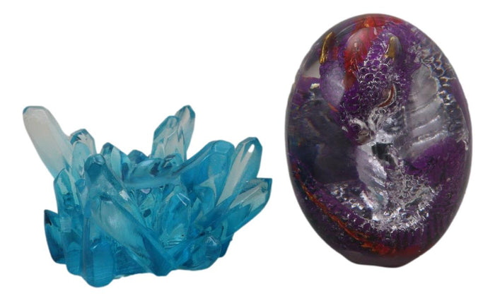 Purple Fossil Dragon Hatchling Sleeping In Crystal Acrylic Glass Egg Figurine