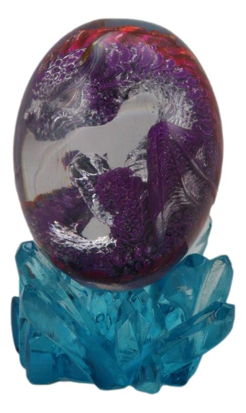 Purple Fossil Dragon Hatchling Sleeping In Crystal Acrylic Glass Egg Figurine