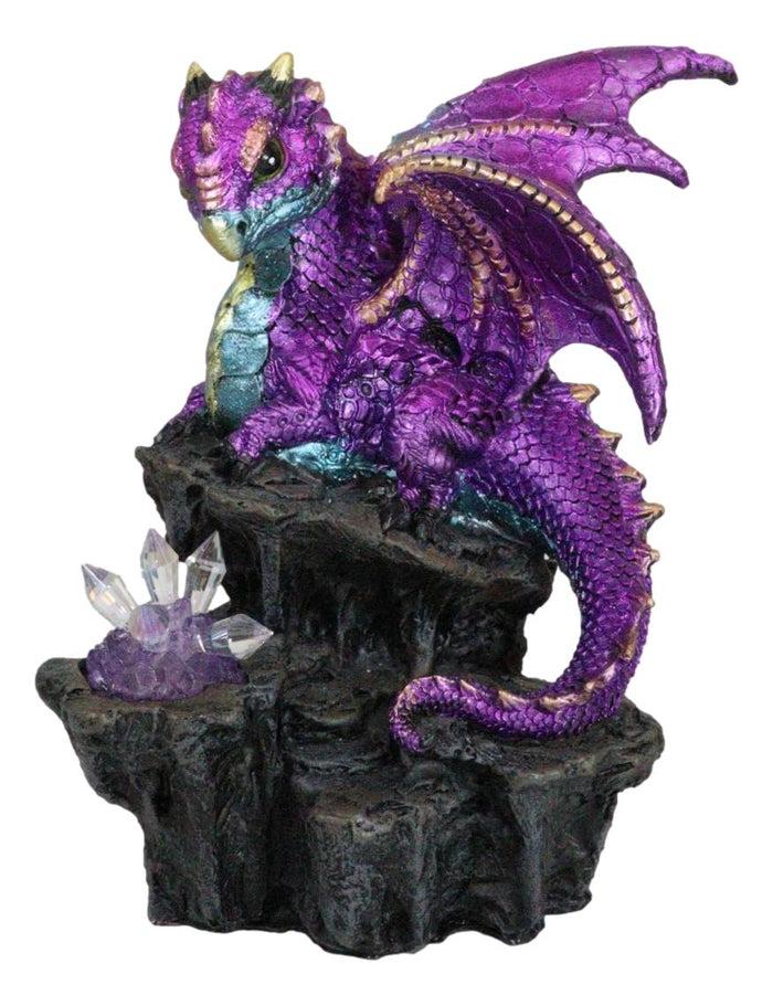 Purple Magenta Spyro Baby Dragon On Faux Geode LED Crystals Rock Figurine