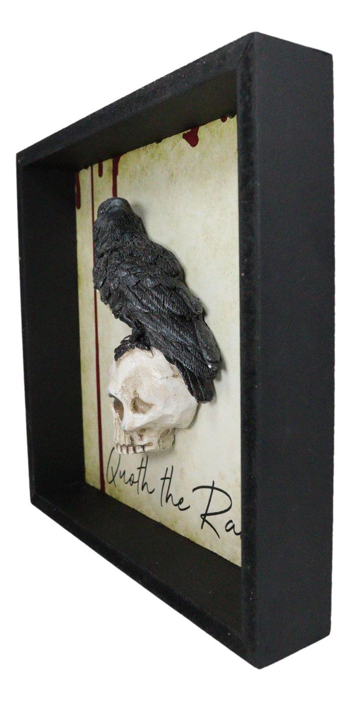 Quoth The Raven Edgar Poe Nevermore Black Crow On Skull Wall Decor Picture Frame