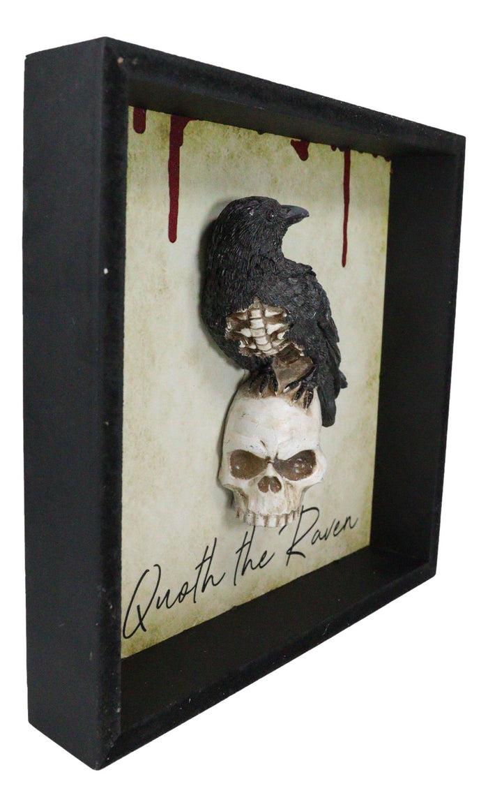 Quoth The Raven Edgar Poe Nevermore Black Crow On Skull Wall Decor Picture Frame