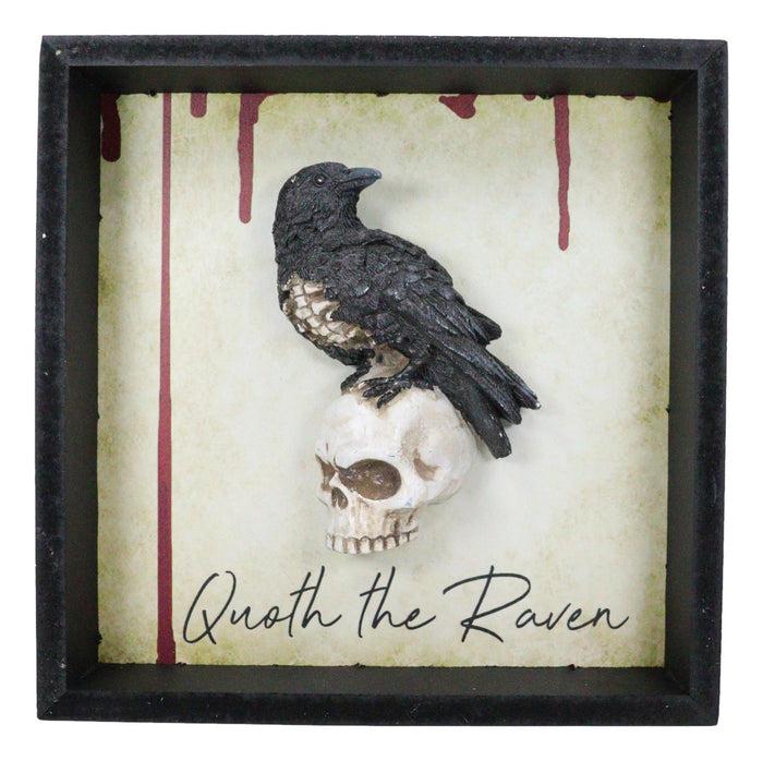 Quoth The Raven Edgar Poe Nevermore Black Crow On Skull Wall Decor Picture Frame