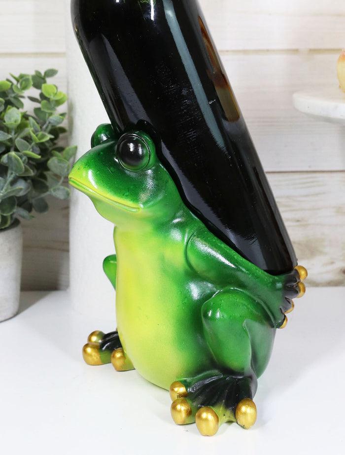 Rainforest Green Frog Grog Toad Piggybacking Wine Holder Caddy Figurine Decor