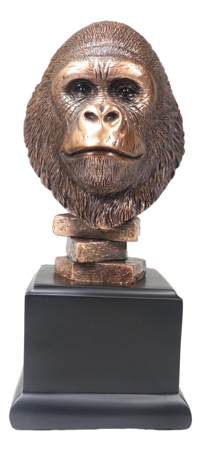 Rainforest Silverback Gorilla Head Bust Statue In Bronze Electroplated Finish
