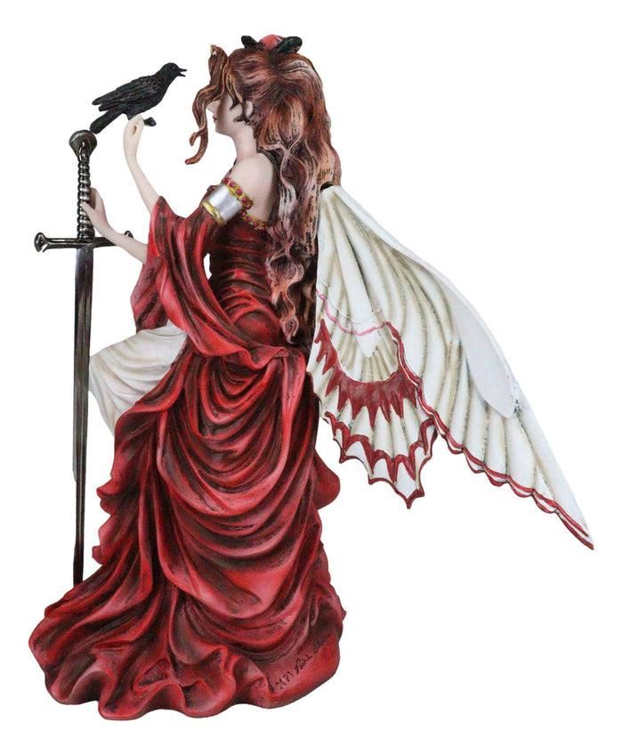 Raven Crow Crimson Red Fairy With Raven Crow Holding Sword Letter Opener Statue