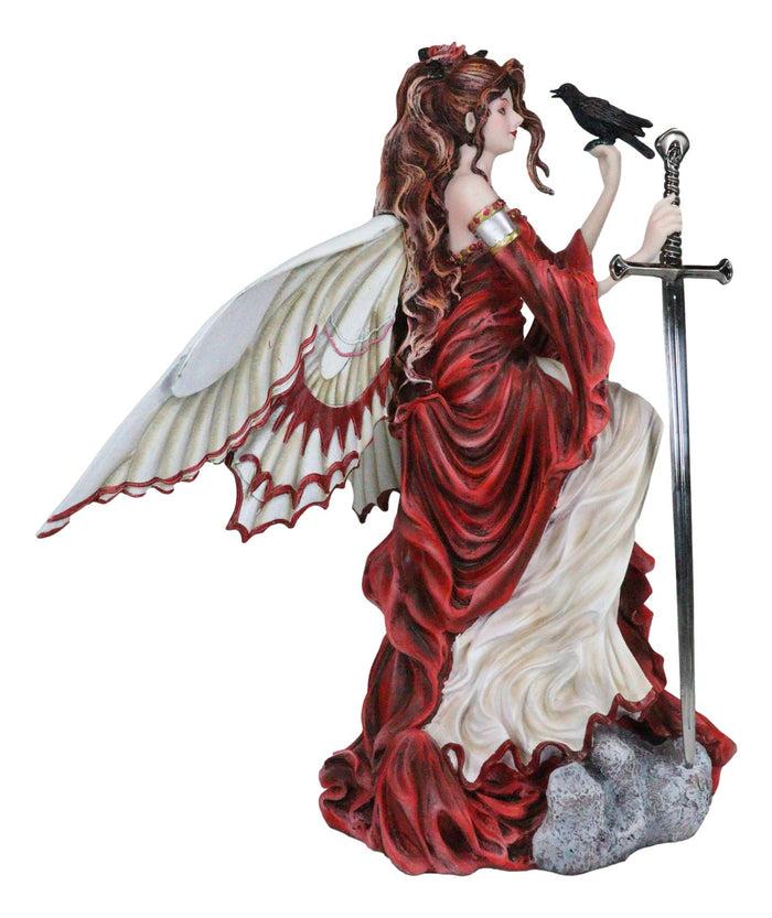 Raven Crow Crimson Red Fairy With Raven Crow Holding Sword Letter Opener Statue