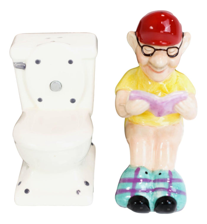 Reading Old Grandpa With Pants Down On Toilet Seat Salt And Pepper Shakers Set