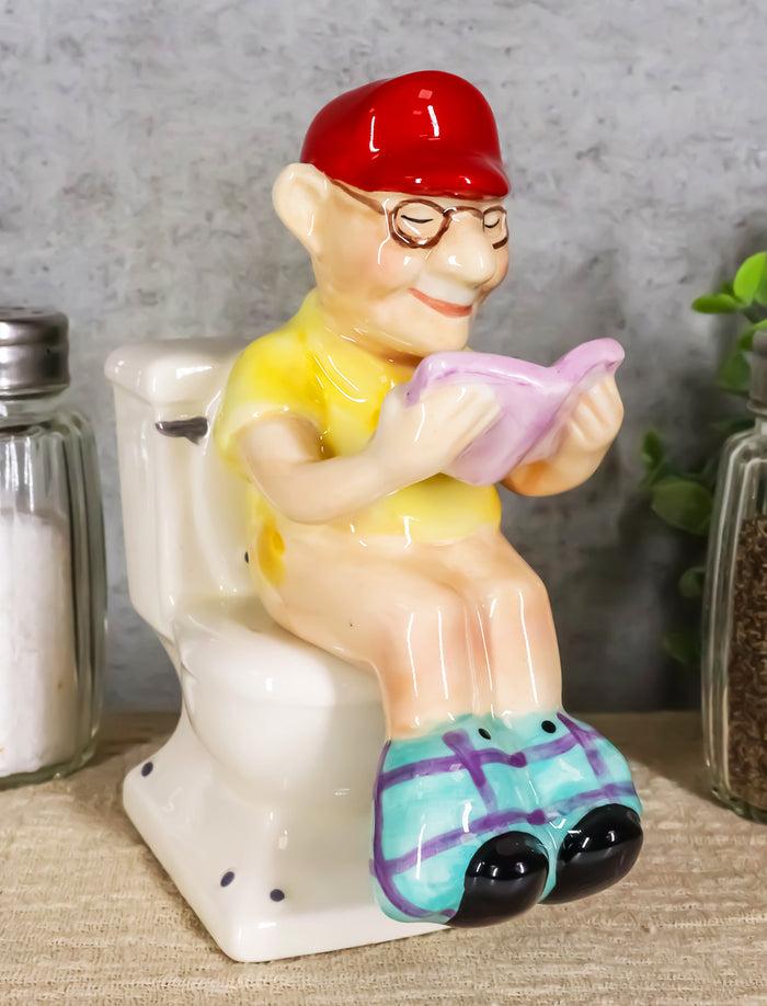 Reading Old Grandpa With Pants Down On Toilet Seat Salt And Pepper Shakers Set