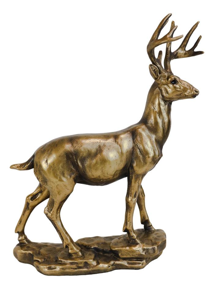 Realistic 10 Point Antlers Trophy Buck Stag Deer Rustic Statue In Gold Patina