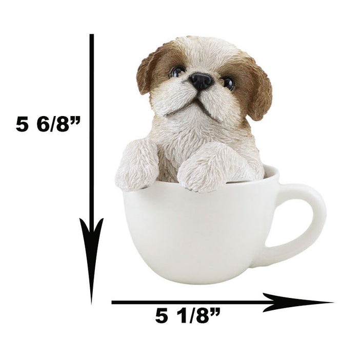 Realistic Adorable Shih Tzu Dog In Teacup Statue 5.75" Tall Pet Pal Decor Dogs