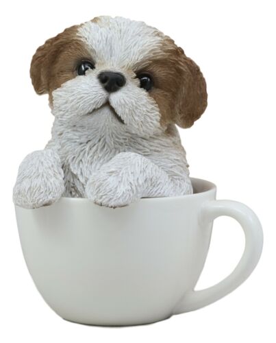 Realistic Adorable Shih Tzu Dog In Teacup Statue 5.75" Tall Pet Pal Decor Dogs