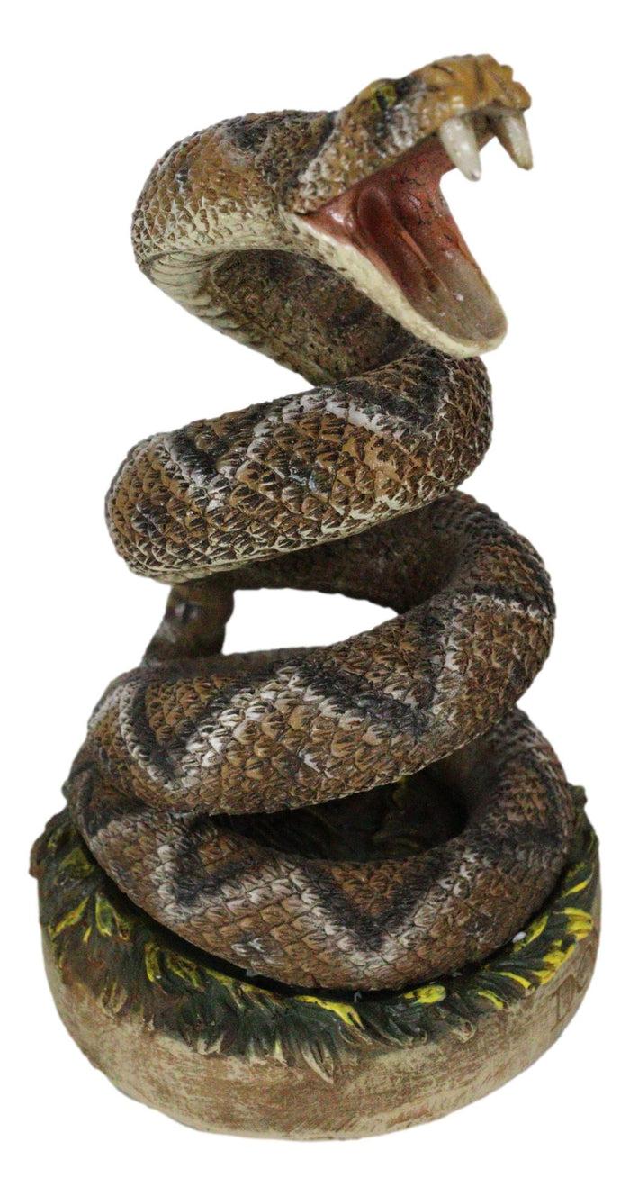 Realistic Ferocious Attacking Diamondback Rattlesnake In Coiled Posture Figurine