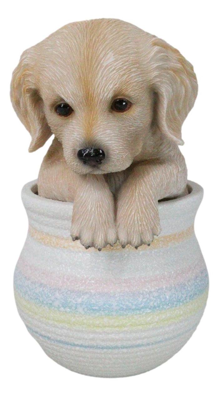 Realistic Golden Retriever Puppy Dog Figurine With Glass Eyes Pup In Pot Realistic Golden Retriever Puppy Dog Figurine With Glass Eyes Pup In Pot