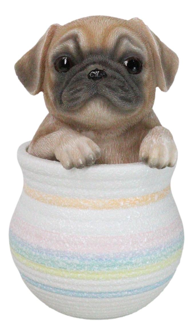Realistic Puggy Pug Puppy Dog Figurine With Glass Eyes Pup In Pot Collection Realistic Puggy Pug Puppy Dog Figurine With Glass Eyes Pup In Pot Collection