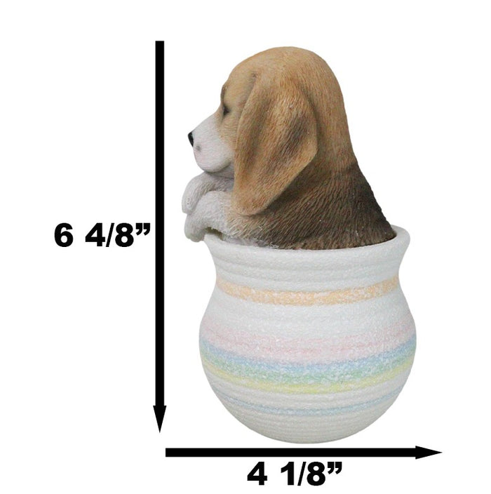Realistic Tri Color Beagle Puppy Dog Figurine With Glass Eyes Pup In Pot