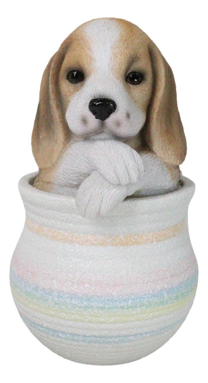 Realistic Tri Color Beagle Puppy Dog Figurine With Glass Eyes Pup In Pot Realistic Tri Color Beagle Puppy Dog Figurine With Glass Eyes Pup In Pot